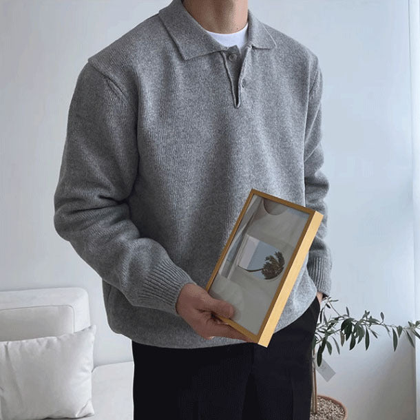 Herren Modischer Grobstrickpullover mit Polokragen Drune