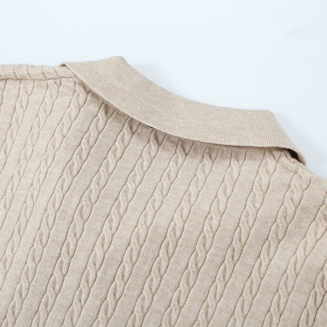 Damen Strickpullover mit Troyer‑Kragen und Zierkrawatte Drune