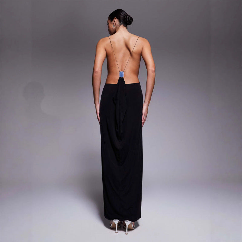 Damen Maxikleid mit tiefem V-Ausschnitt und seitlichen Cut-Outs Drune