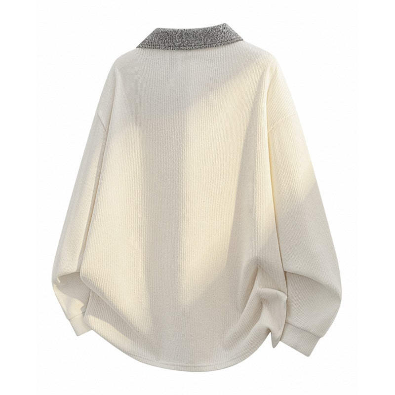 Unisex Oversize-Strickpullover mit kontrastierendem Polokragen und Halbsteg-Knopfleiste Drune