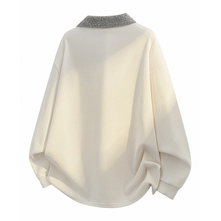 Unisex Oversize-Strickpullover mit kontrastierendem Polokragen und Halbsteg-Knopfleiste Drune
