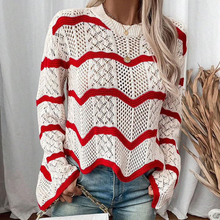 Damen Premium Strickpullover mit Wellenmuster und modischen Details Drune