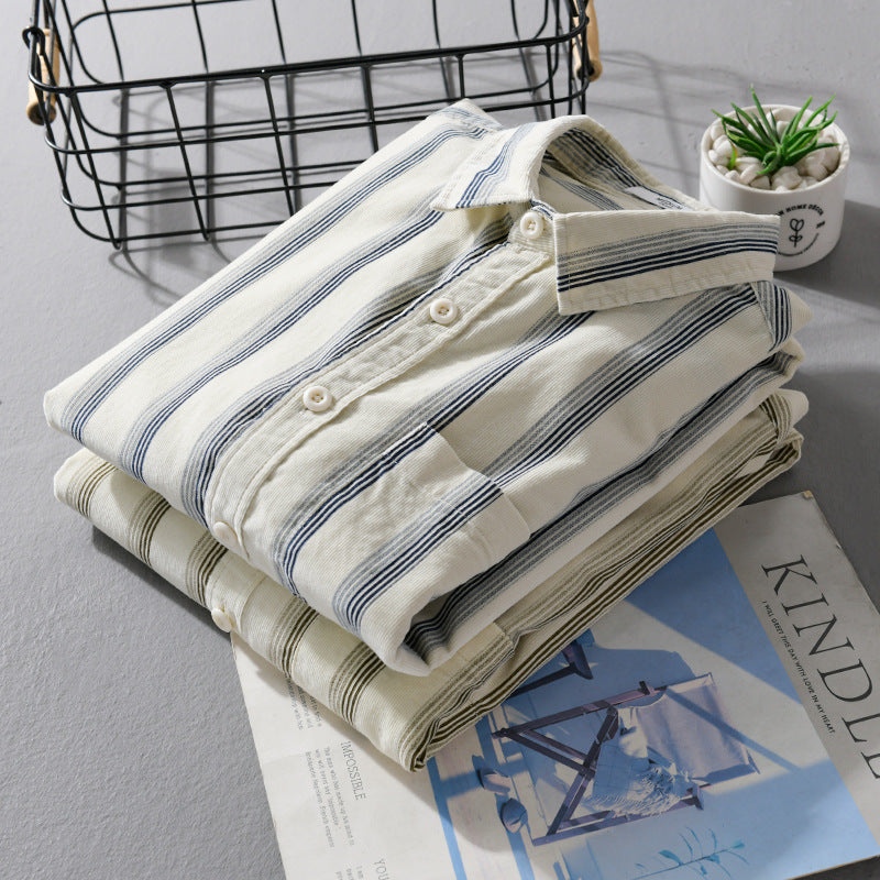Herren Freizeithemd im Overshirt‑Stil aus leichtem Baumwollmix mit vertikalen Streifen Drune