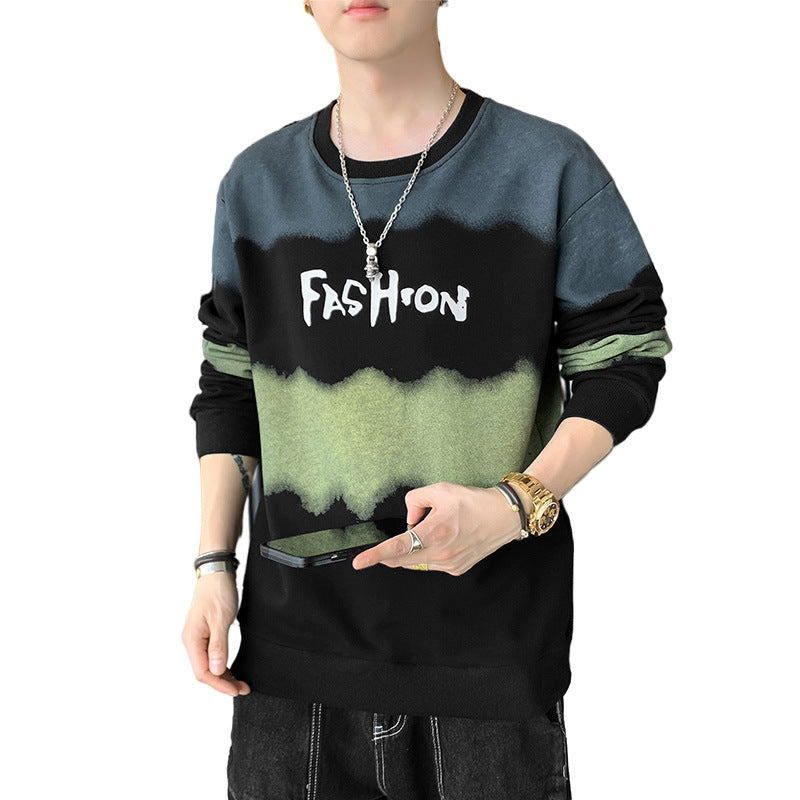 Herren Oversize Sweatshirt mit Batik-Effekt, Rundhals und Print Drune