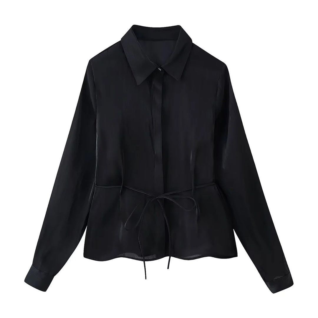 Damen nan taillierte Hemdbluse mit Schößchen, Hemdkragen und Manschetten Drune