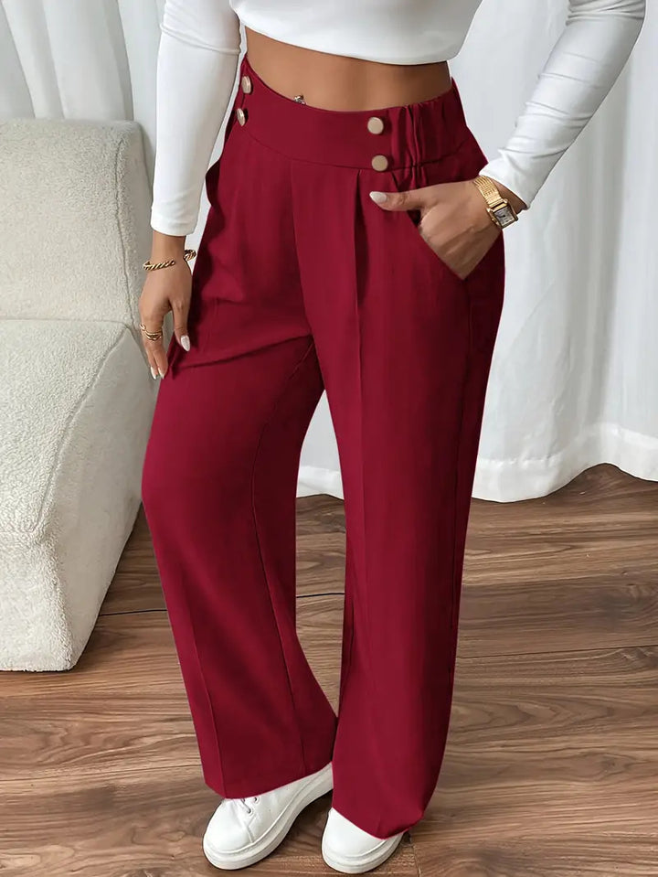 Damen Klassische weite Hose mit Knopfleiste und Taschen Drune