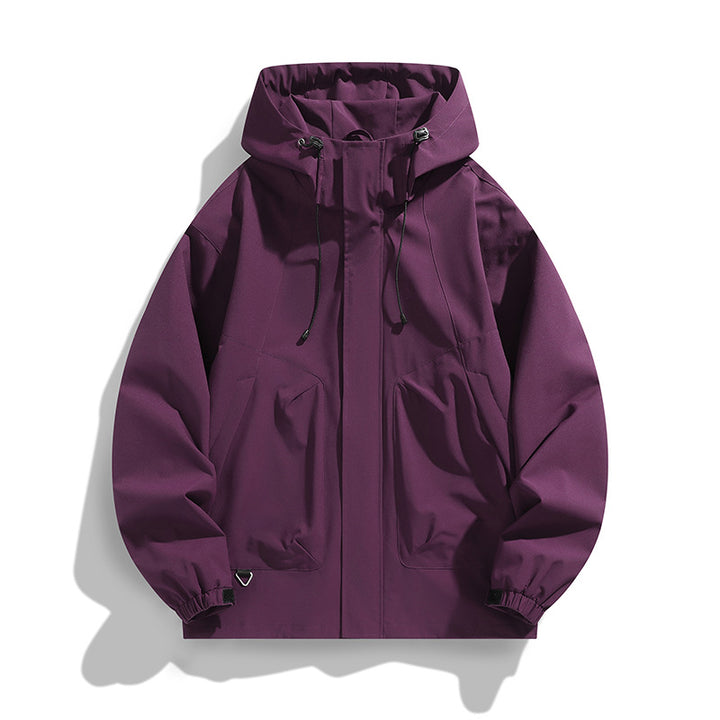 Unisex Leichte wasserdichte Utility-Kapuzenjacke mit verstellbaren Bündchen und großen Eingrifftaschen Drune