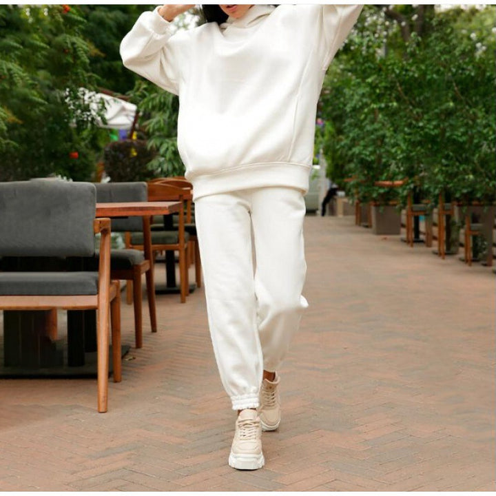 Damen Oversize-Kapuzen-Sweatshirt und Jogginghose Set mit Fleece-Innenseite und elastischen Bündchen Drune