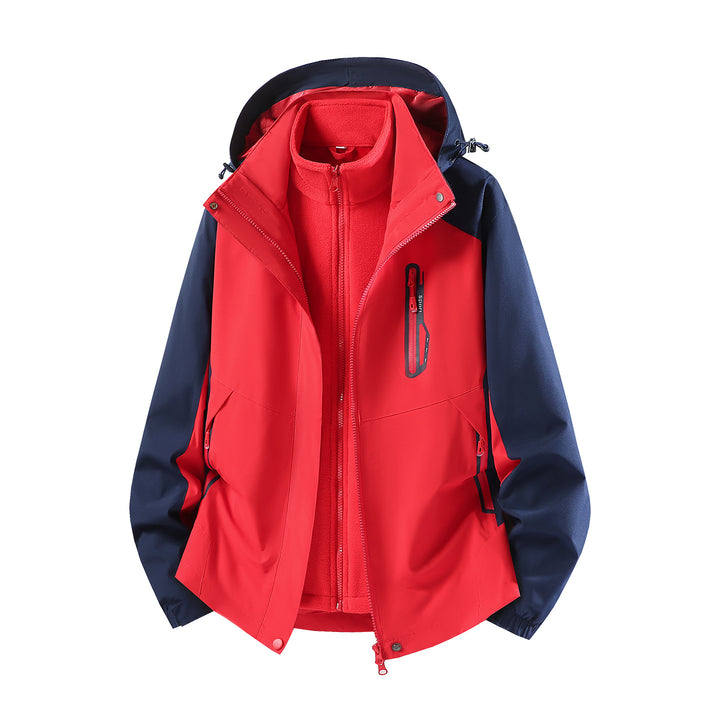 Damen wasserabweisende dreiteilige Outdoorjacke mit herausnehmbarer Fleece-Innenjacke, verstellbarer Kapuze und Reißverschlusstaschen Drune