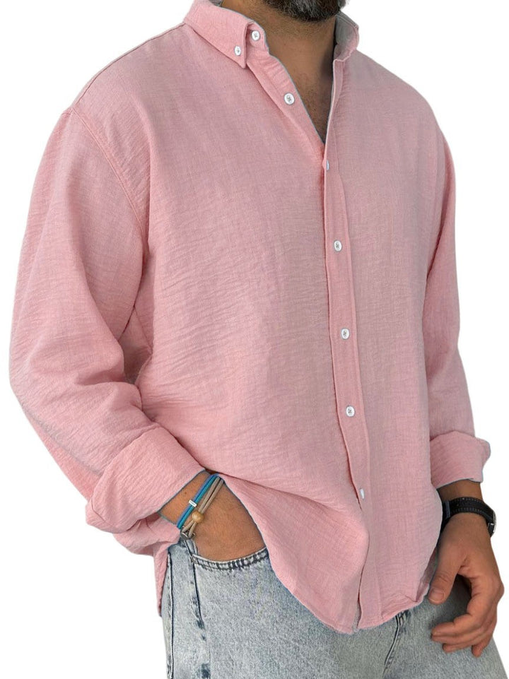 Herren nan leichtes Baumwoll-Leinen-Hemd mit Button-Down-Kragen und entspannter Relaxed-Fit Drune