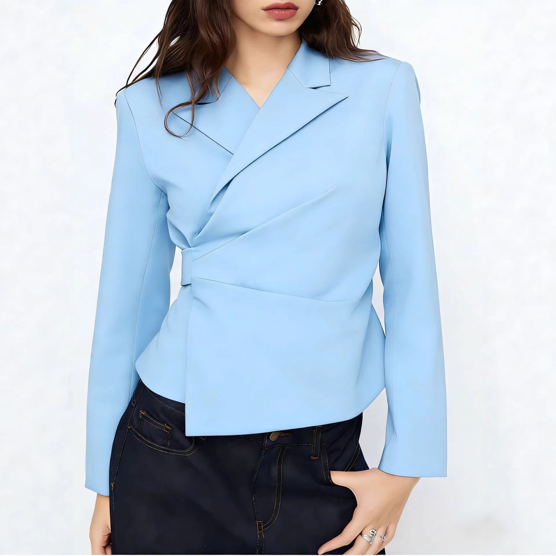 Damen Taillierter Wickel-Blazer mit drapierter Peplum-Silhouette Drune