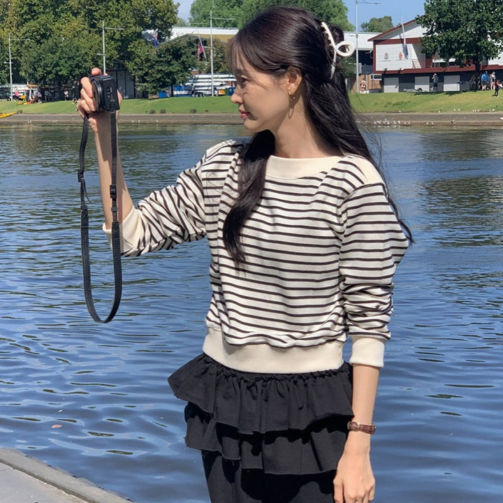 Damen lässiges gestreiftes Sweatshirt Drune