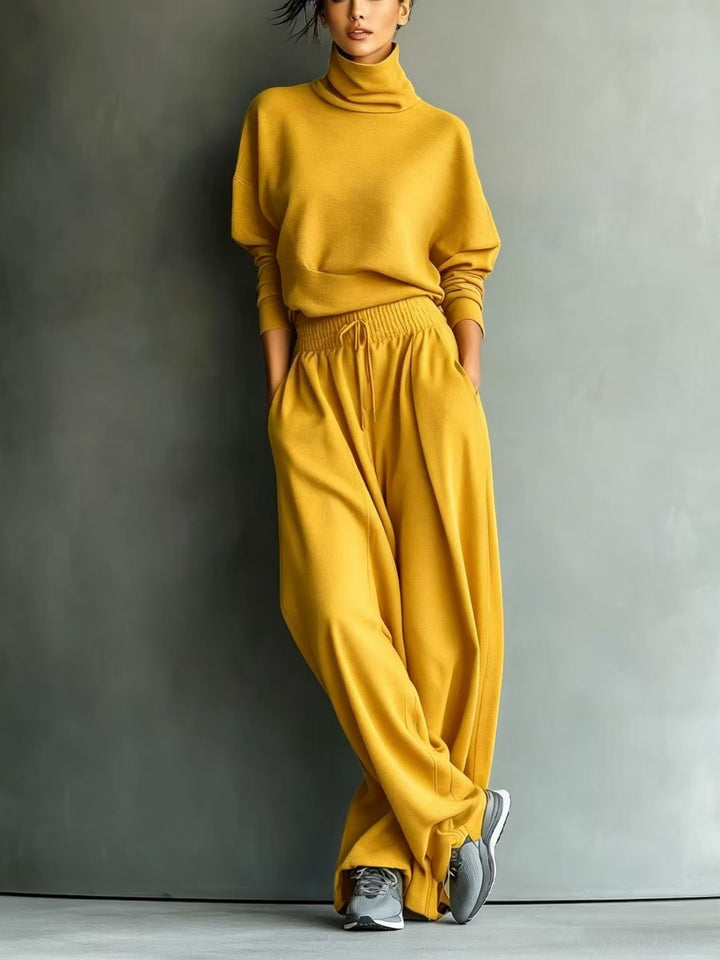 Damen Rollkragen-Loungewear-Set mit Oversize-Oberteil und weitem Gummibund-Hose Drune