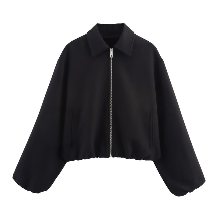 Damen 20+ kurze oversized Blousonjacke mit Reißverschluss gerafftem Saum und Ballonärmeln Drune