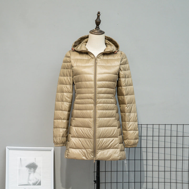 Damen Leicht gesteppte Langjacke mit Kapuze und schlanker Silhouette Drune