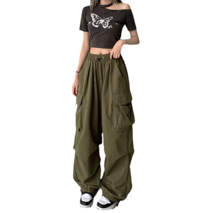 Damen nan weite Cargo-Hose mit Tunnelzugbund, verstellbarem Saum und Mehrfachtaschen Drune