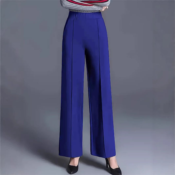 Damen Elegante hochtaillierte Palazzo-Hose mit Bügelfalte und weitem Bein Drune