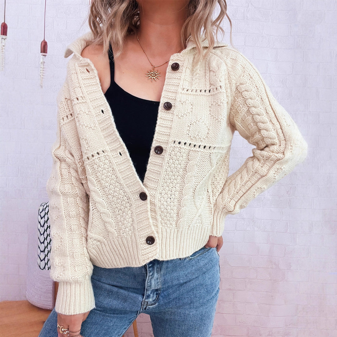 Damen Strickjacke mit strukturiertem Zopfdesign und eleganten Knopfdetails Drune