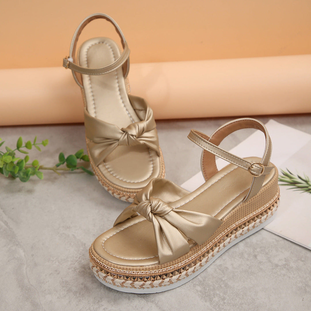 Damen Komfortable Plateau-Sandalen mit Knoten-Detail Drune