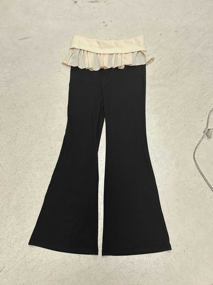 Damen Kunstleder Flared-Hose mit verstellbarem Gürtel Drune