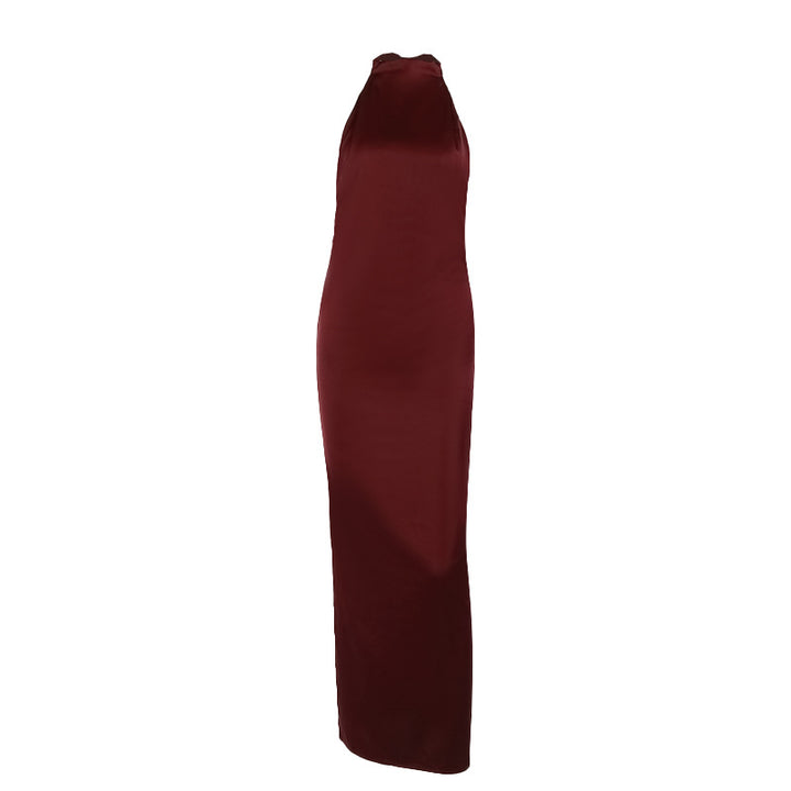 Damen elegantes Maxikleid mit hohem Kragen und figurbetontem Schnitt Drune