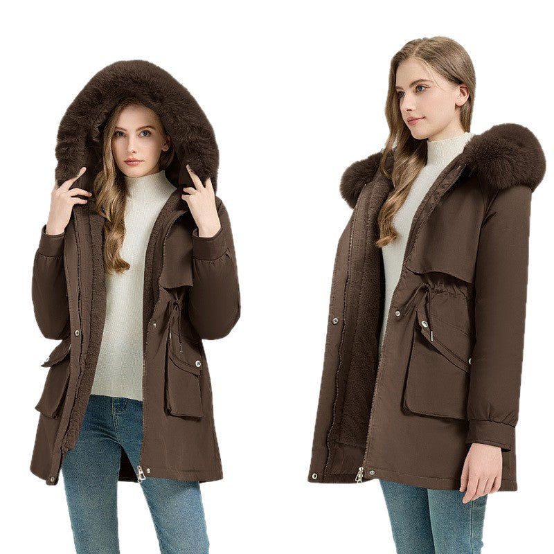 Damen Modische Pufferjacke mit abnehmbarem Kunstpelzkragen und funktionalen Taschen Drune