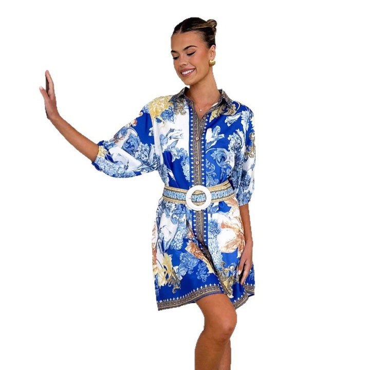 Damen modisches Blumenkleid mit Gürtel Drune