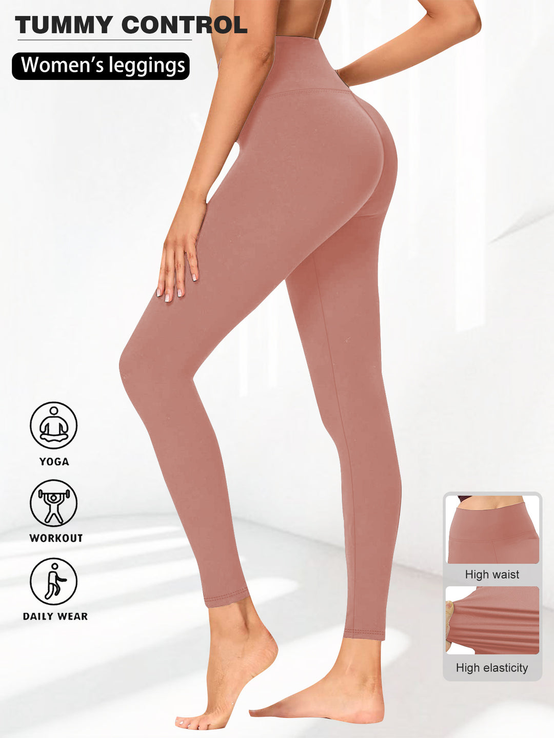 Damen Hohe Taillen Yoga-Leggings mit Bauchkontrolle und hohem Stretch Drune
