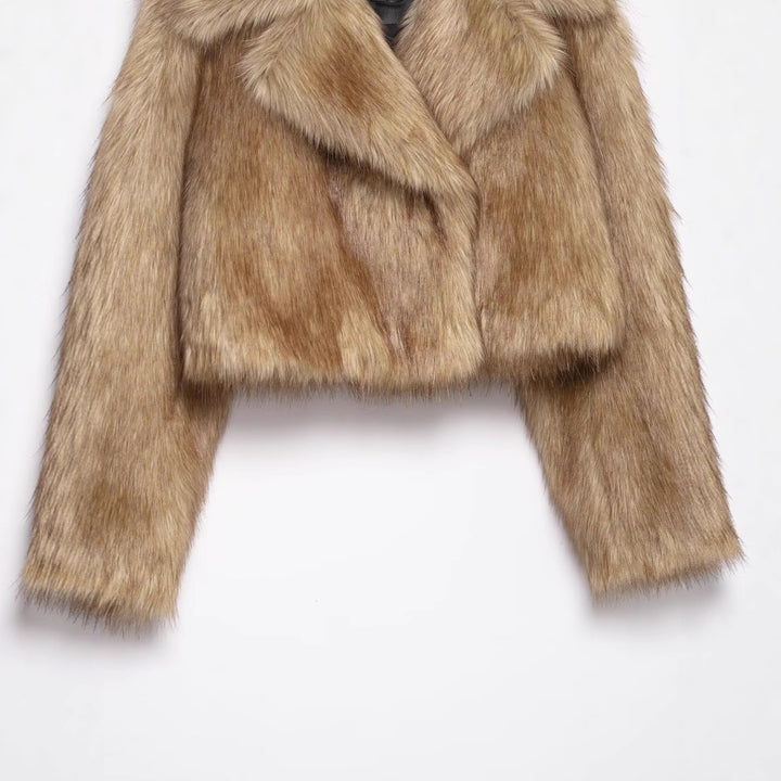 Damen Kurzer Oversized Kunstfell-Bolero mit breitem Schalkragen Drune