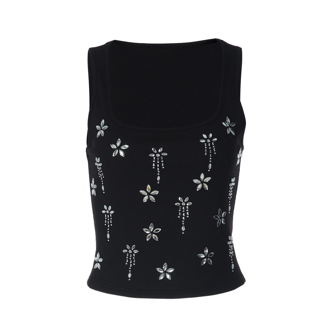 Damen Elegantes Cropped Top mit floralen Strassdetails Drune