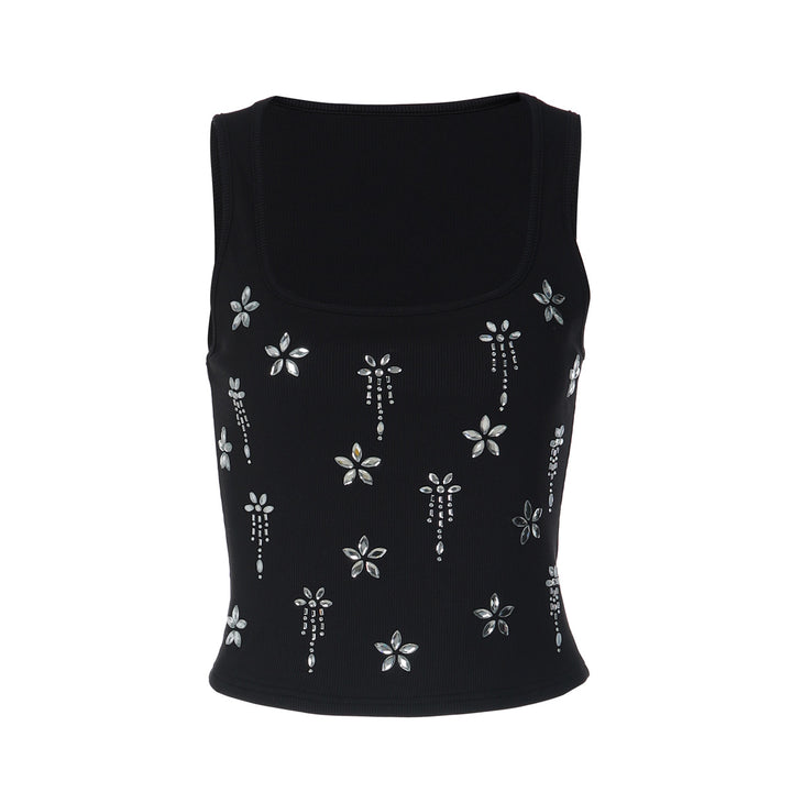 Damen Elegantes Cropped Top mit floralen Strassdetails Drune