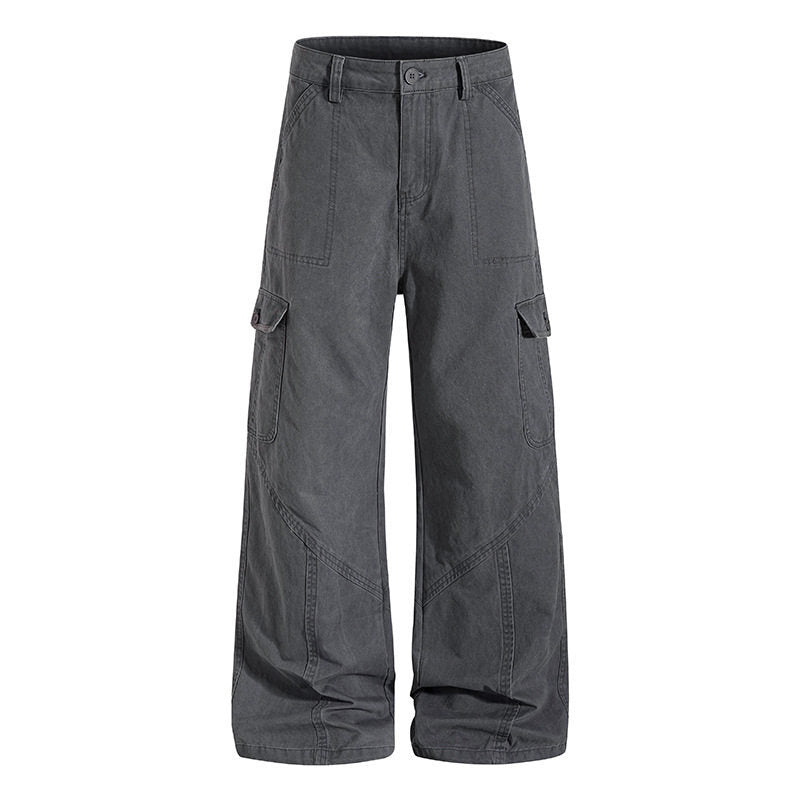 Damen Weite Cargo-Hose aus Baumwoll-Mix mit hohem Bund und Multifunktionstaschen Drune