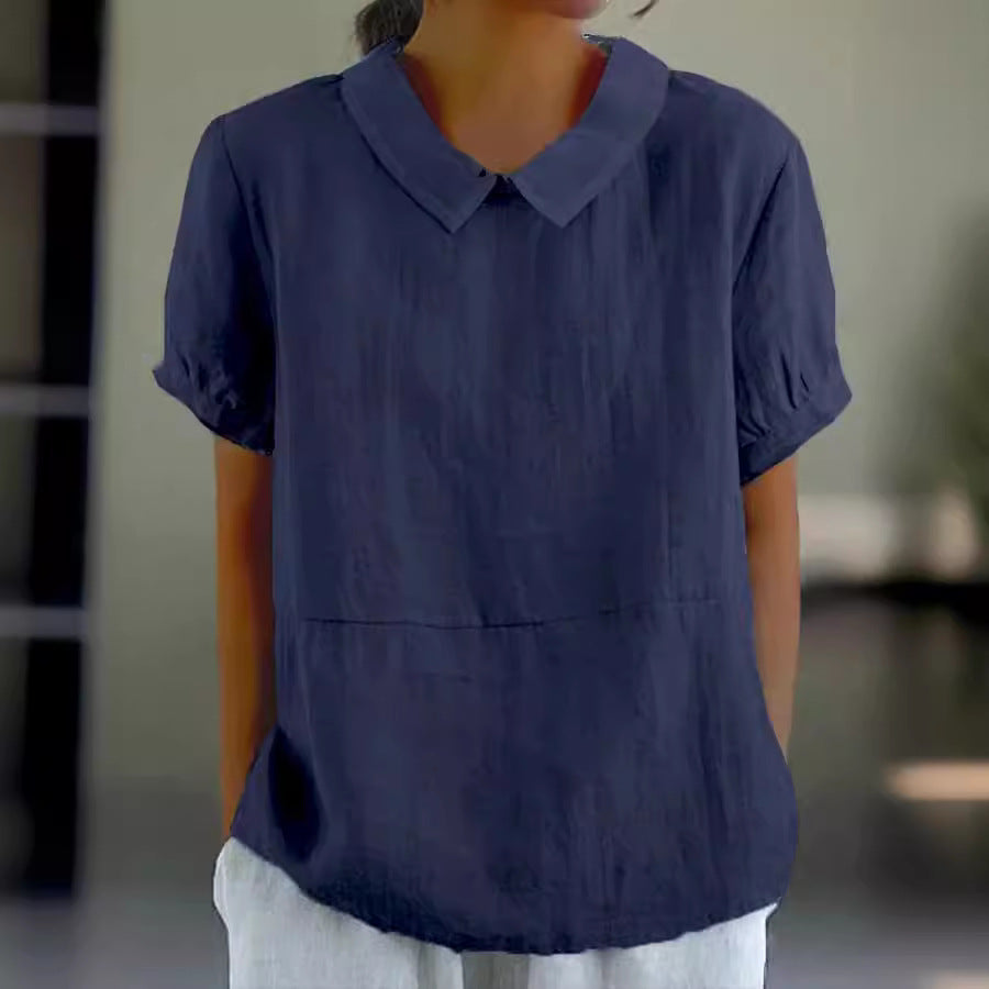 Damen Bio-Leinen Bluse mit Kragen Drune