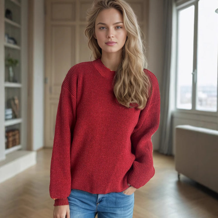 Damen gemütlicher Strickpullover mit modernem Rippdesign Drune
