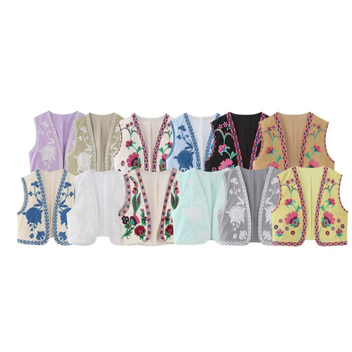 Damen nan bestickte Kurzweste mit opulenter Blumenstickerei, taillierter Silhouette und offener Front Drune
