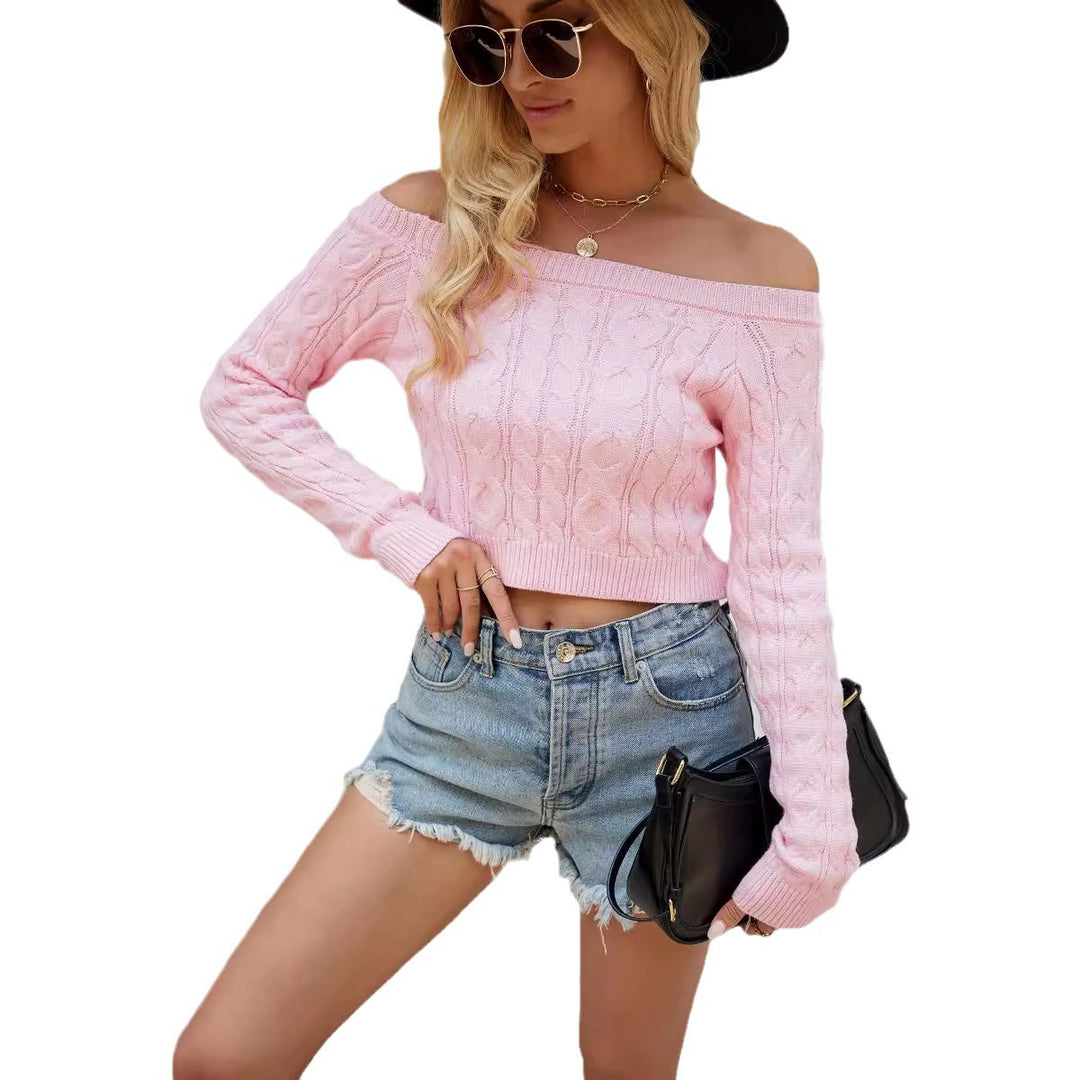 Damen Off-Shoulder Strickpullover mit Zopfmuster Drune