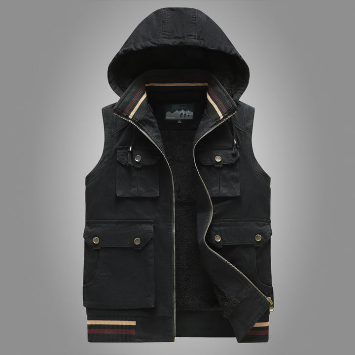 Herren Utility-Weste mit Kapuze, Teddyfutter und Multifachtaschen Drune