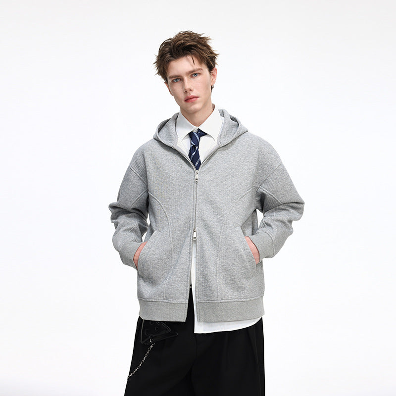 Herren Kapuzensweatjacke mit durchgehendem Reißverschluss, geripptem Saum und versteckten Seitentaschen Drune