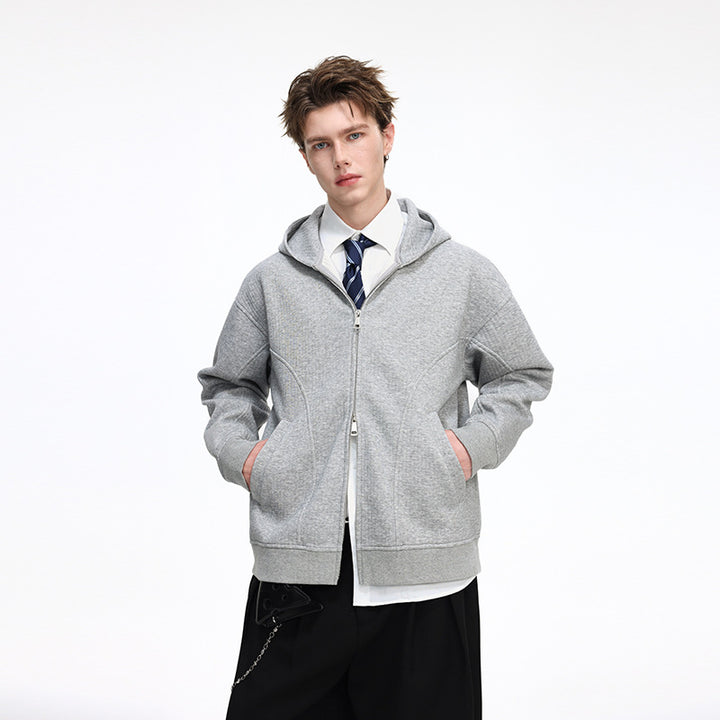 Herren Kapuzensweatjacke mit durchgehendem Reißverschluss, geripptem Saum und versteckten Seitentaschen Drune