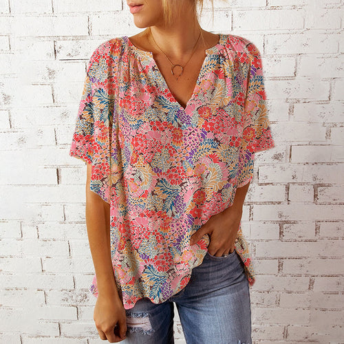 Damen Bluse mit floralem Design und lockerem Schnitt Drune