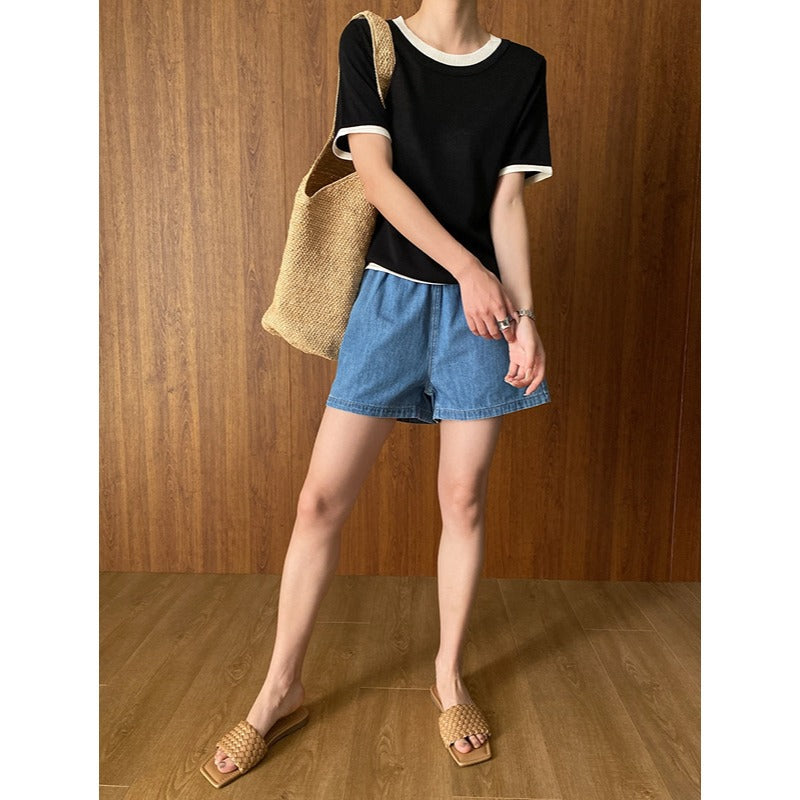 Damen Jeansshorts mit elastischem Bund und weitem Schnitt Drune