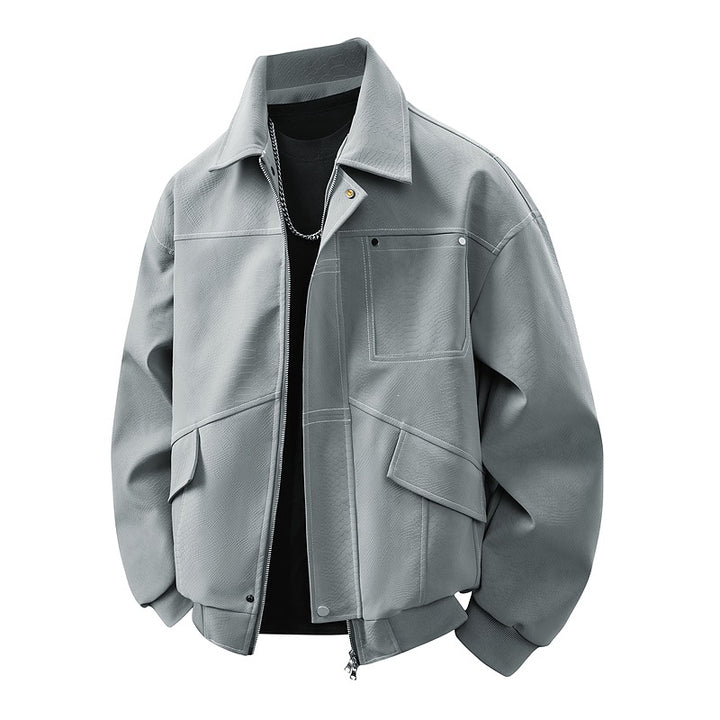 Herren Boxige Utility-Bomberjacke mit aufgesetzten Pattentaschen, verdecktem Zwei-Wege-Reißverschluss & strukturierter Canvas-Optik Drune