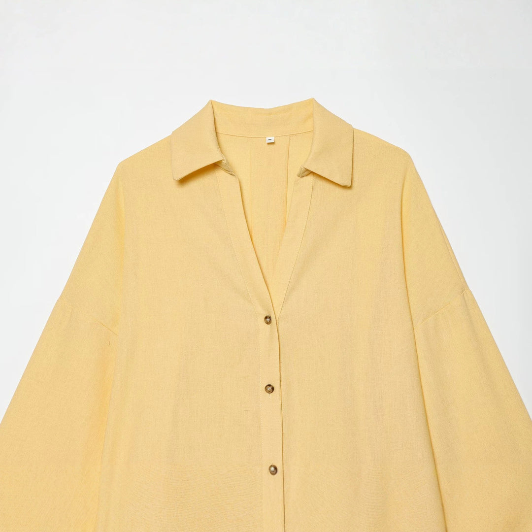 Damen Oversize Hemdbluse mit 3/4‑Ärmeln, High‑Low‑Saum und Hemdkragen Drune