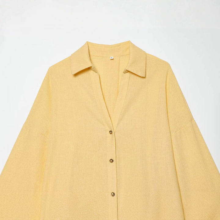 Damen Oversize Hemdbluse mit 3/4‑Ärmeln, High‑Low‑Saum und Hemdkragen Drune