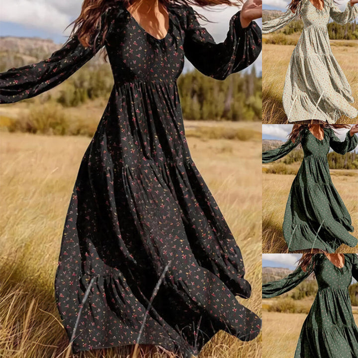 Damen Maxi-Kleid mit raffiniertem V-Ausschnitt und eleganten Rüschendetails Drune
