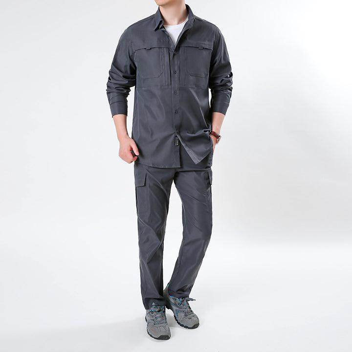 Herren nan leichtes Ripstop-Cargo-Hemd mit passender Cargohose Set für Outdoor und Trekking Drune