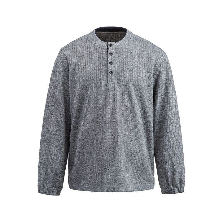 Herren Rippstruktur-Henley-Pullover mit Stehkragen und Knopfleiste Drune