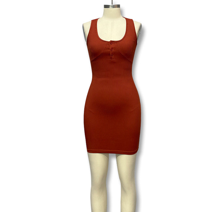 Damen Kurzes Strickkleid mit tiefem Ausschnitt und Knopfdetails Drune