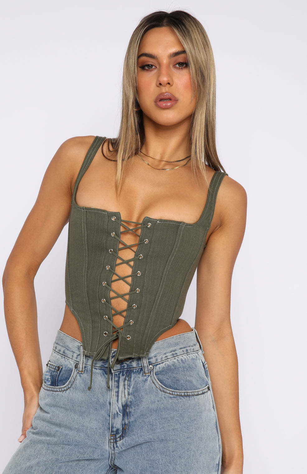 Damen Cropped Oberteil mit Schnürung und figurbetontem Schnitt Drune