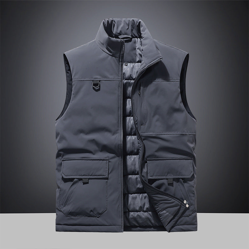 Herren Multifunktionale Wattierte Outdoor-Weste mit Cargo-Taschen und Stehkragen Drune
